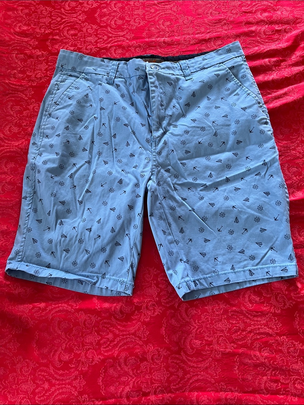 Zapalla Men's Blue Nautical Print Shorts Size 34 Cotton Stretch Flat Front